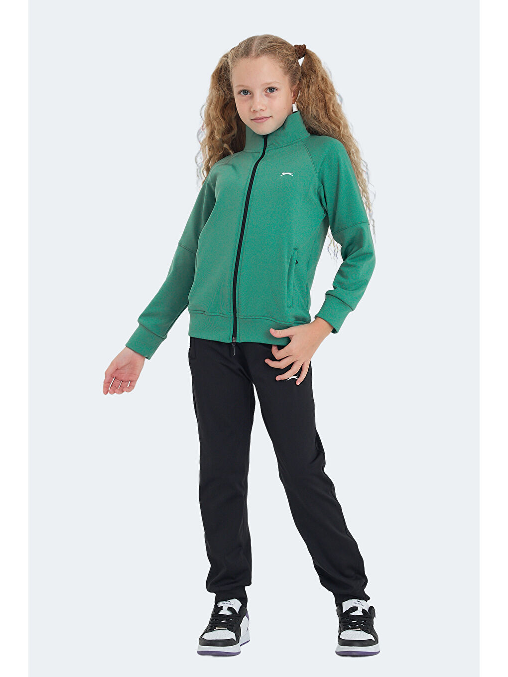 NEXT IN Unisex Çocuk Fermuarlı Dik Yaka Cepli Yeşil Eşofman Takımı