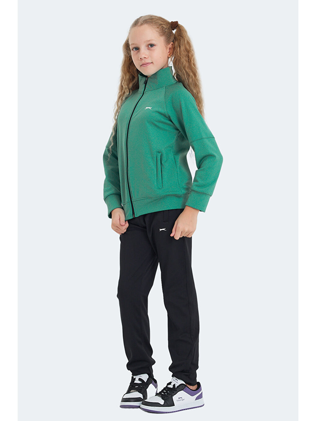 NEXT IN Unisex Çocuk Fermuarlı Dik Yaka Cepli Yeşil Eşofman Takımı-2