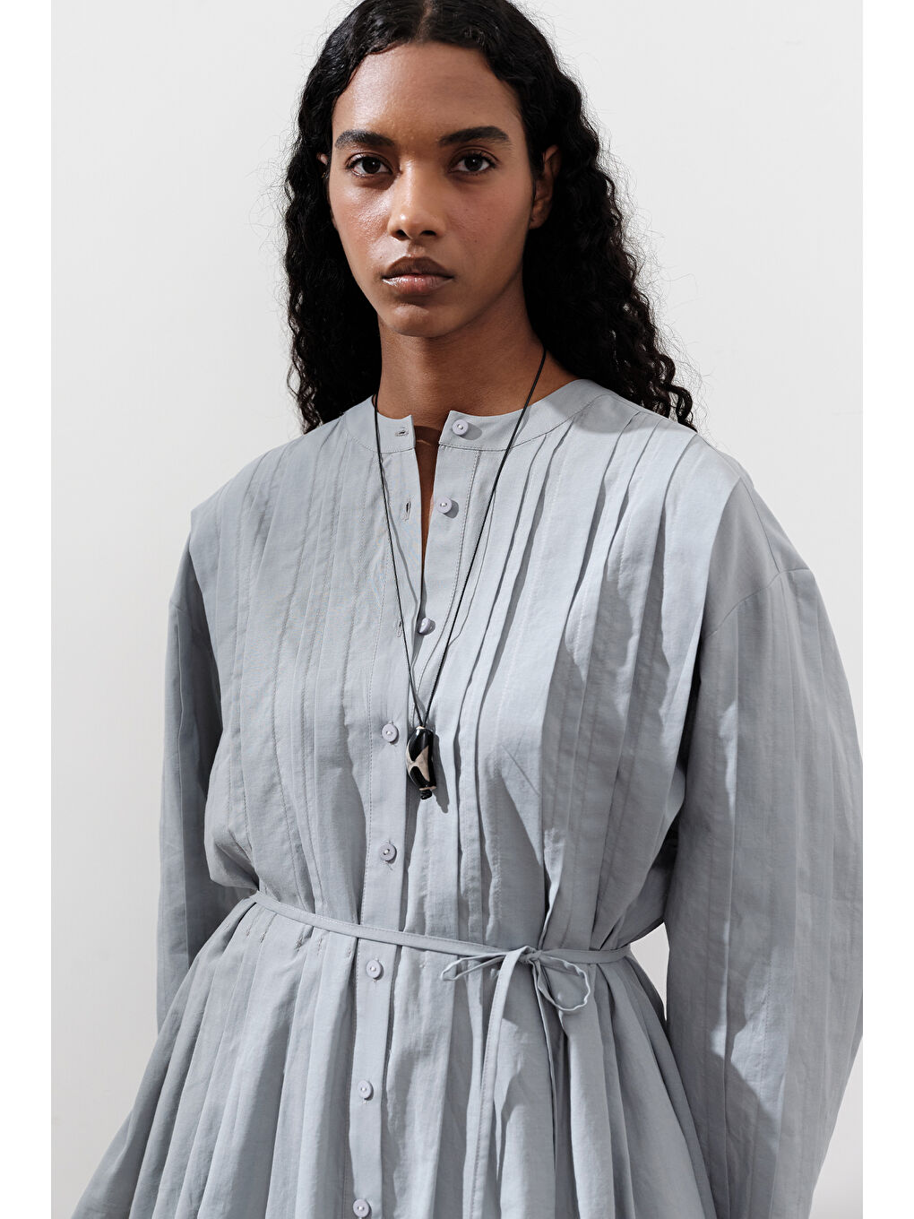 Nervürlü Geniş Kollu Tunik Mavi-4