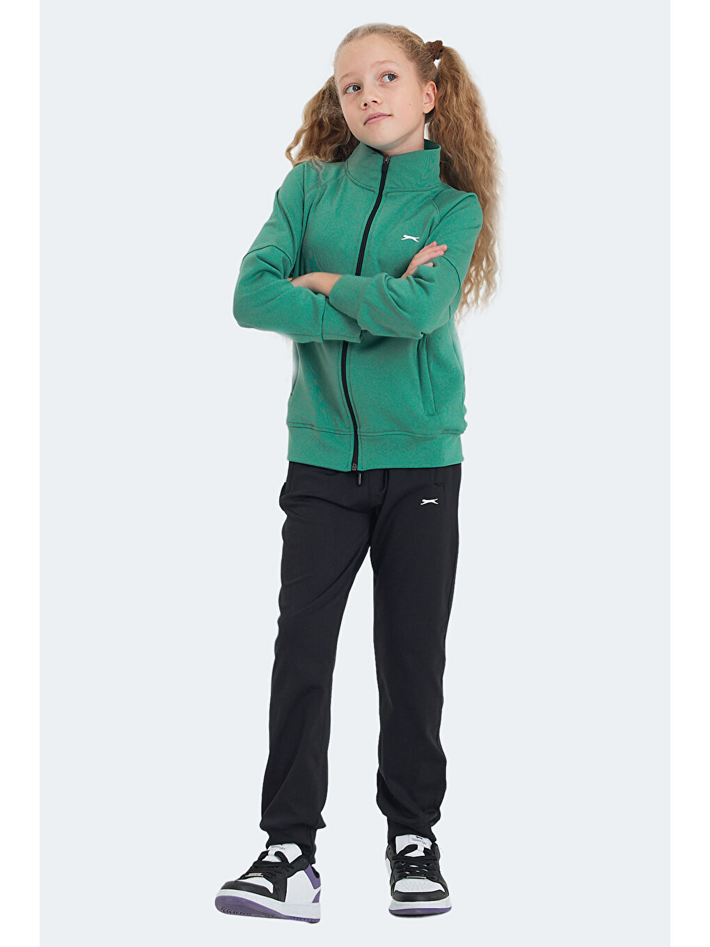 NEXT IN Unisex Çocuk Fermuarlı Dik Yaka Cepli Yeşil Eşofman Takımı-5