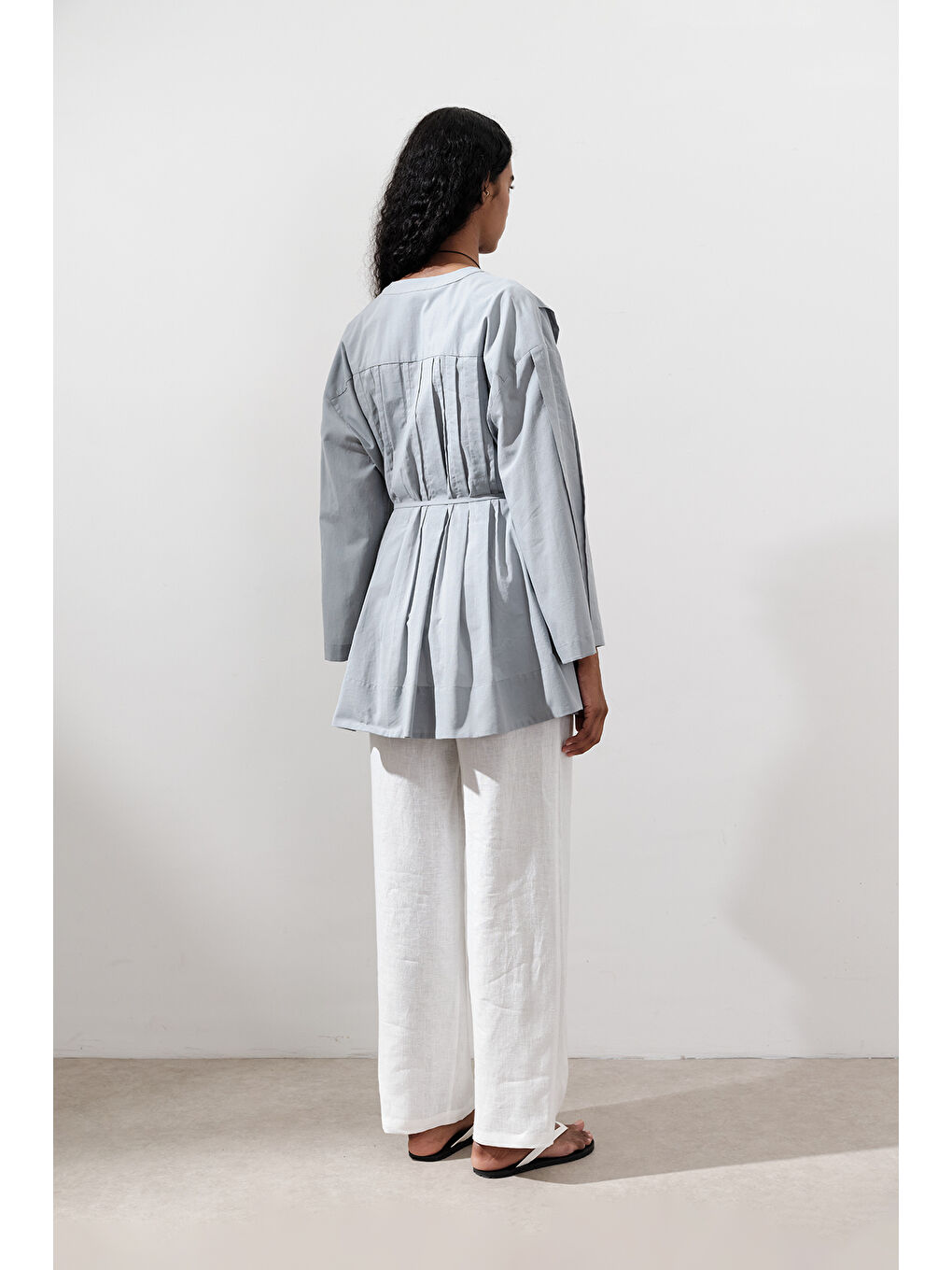 Nervürlü Geniş Kollu Tunik Mavi-5