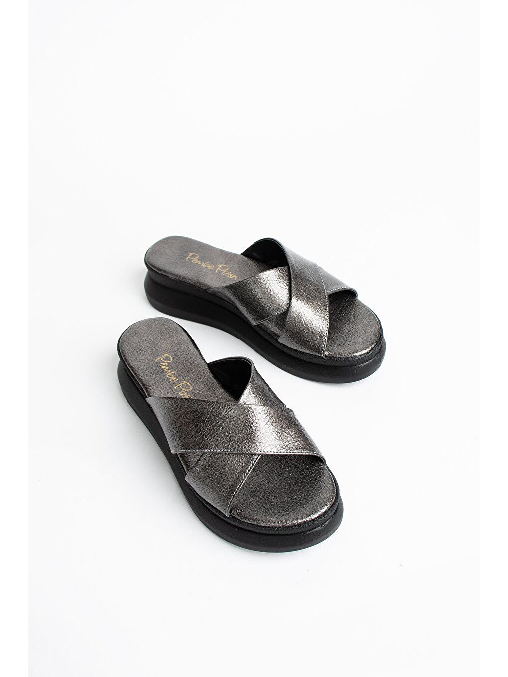 Gri Çapraz Bant Comfort Taban Kadın Terlik 020-5006-23-1