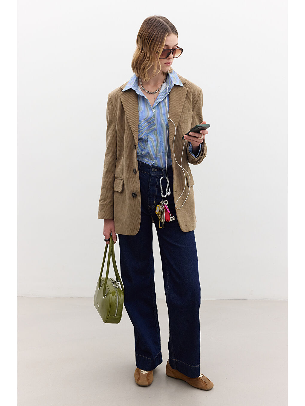 Kahverengi Fitilli Kadife Blazer Ceket Camel-1