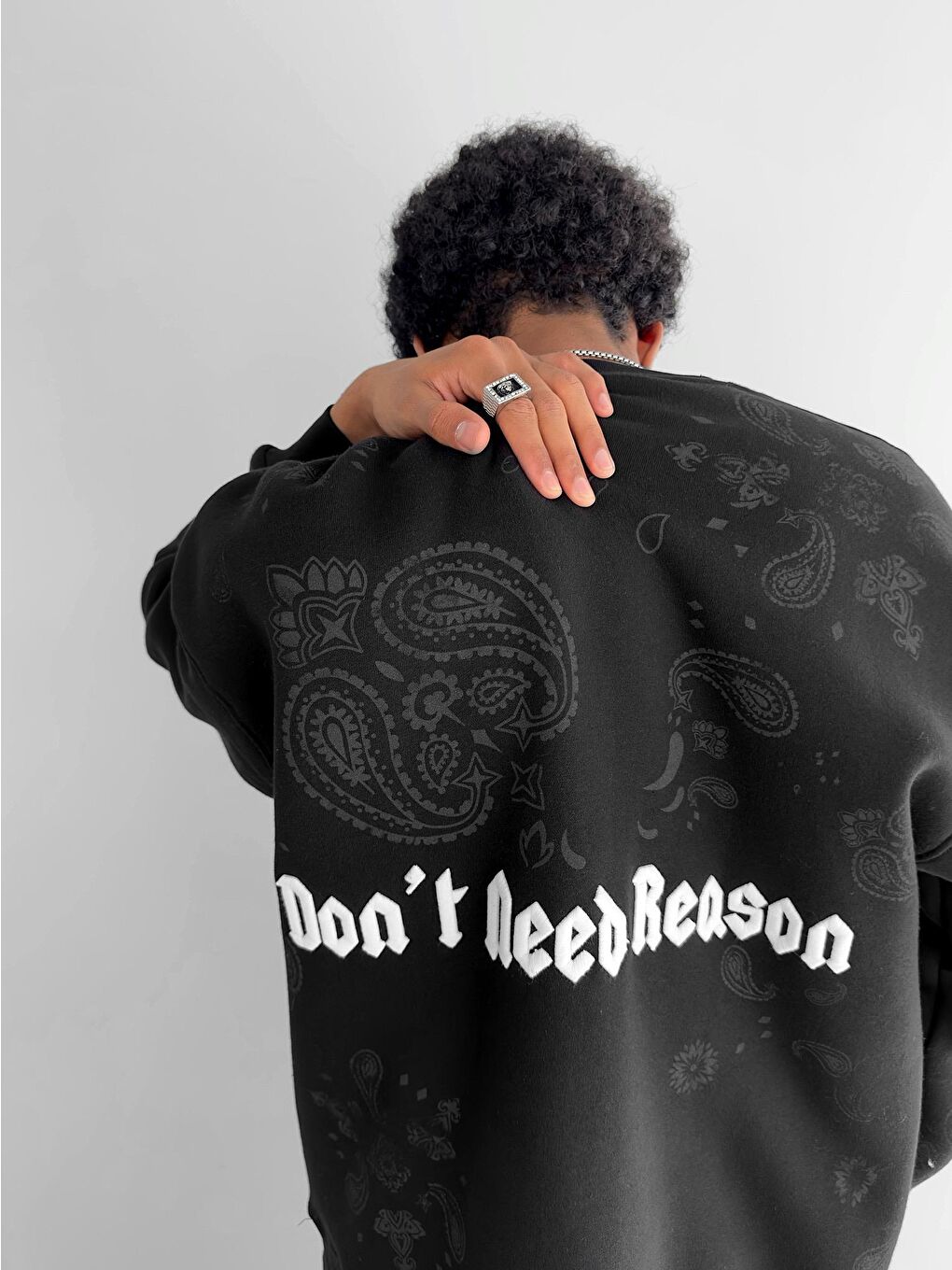 Oversize Baskılı Sweatshirt Siyah-1