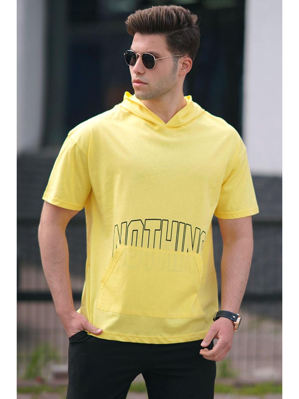 Sarı Erkek Baskılı Tişört 5236