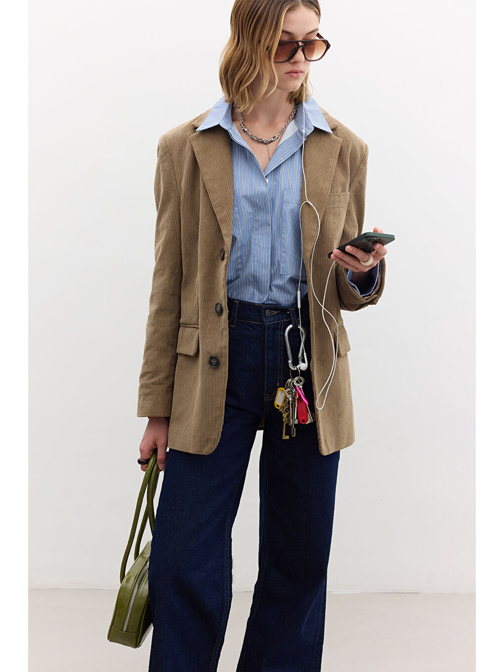 Kahverengi Fitilli Kadife Blazer Ceket Camel-3