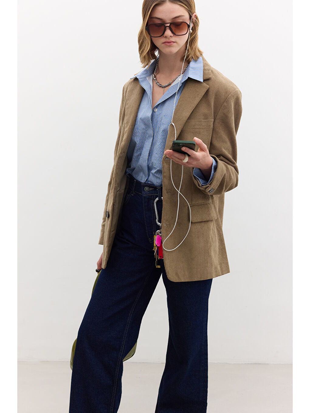 Kahverengi Fitilli Kadife Blazer Ceket Camel-6