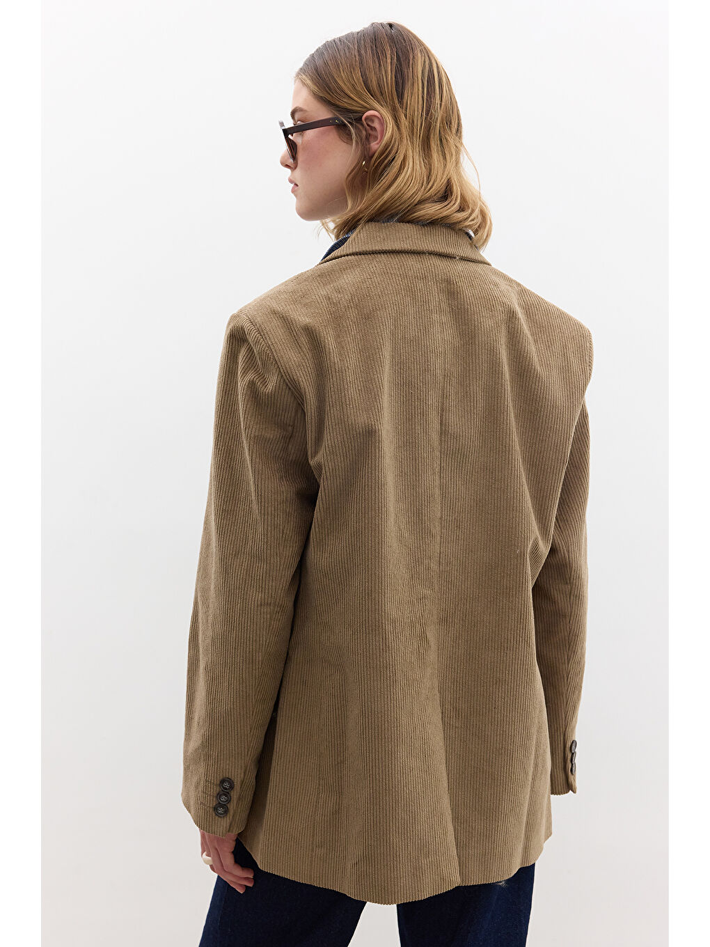 Kahverengi Fitilli Kadife Blazer Ceket Camel-7