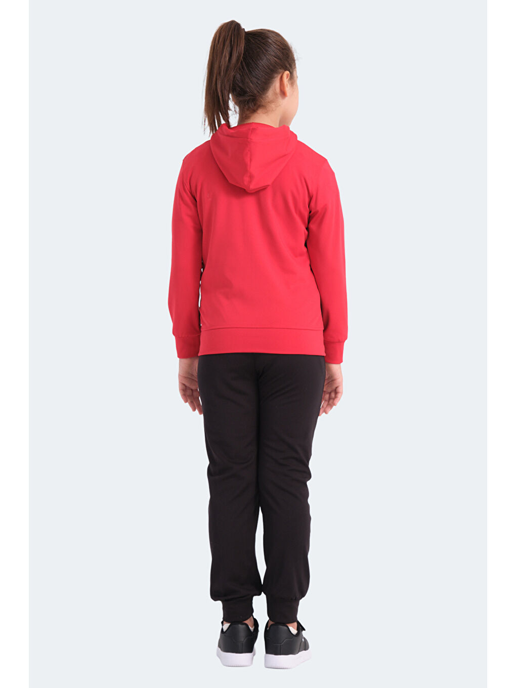 NOON Unisex Çocuk Fermuarlı Kapüşonlu Cepli Siyah / Kırmızı Eşofman Takımı-1