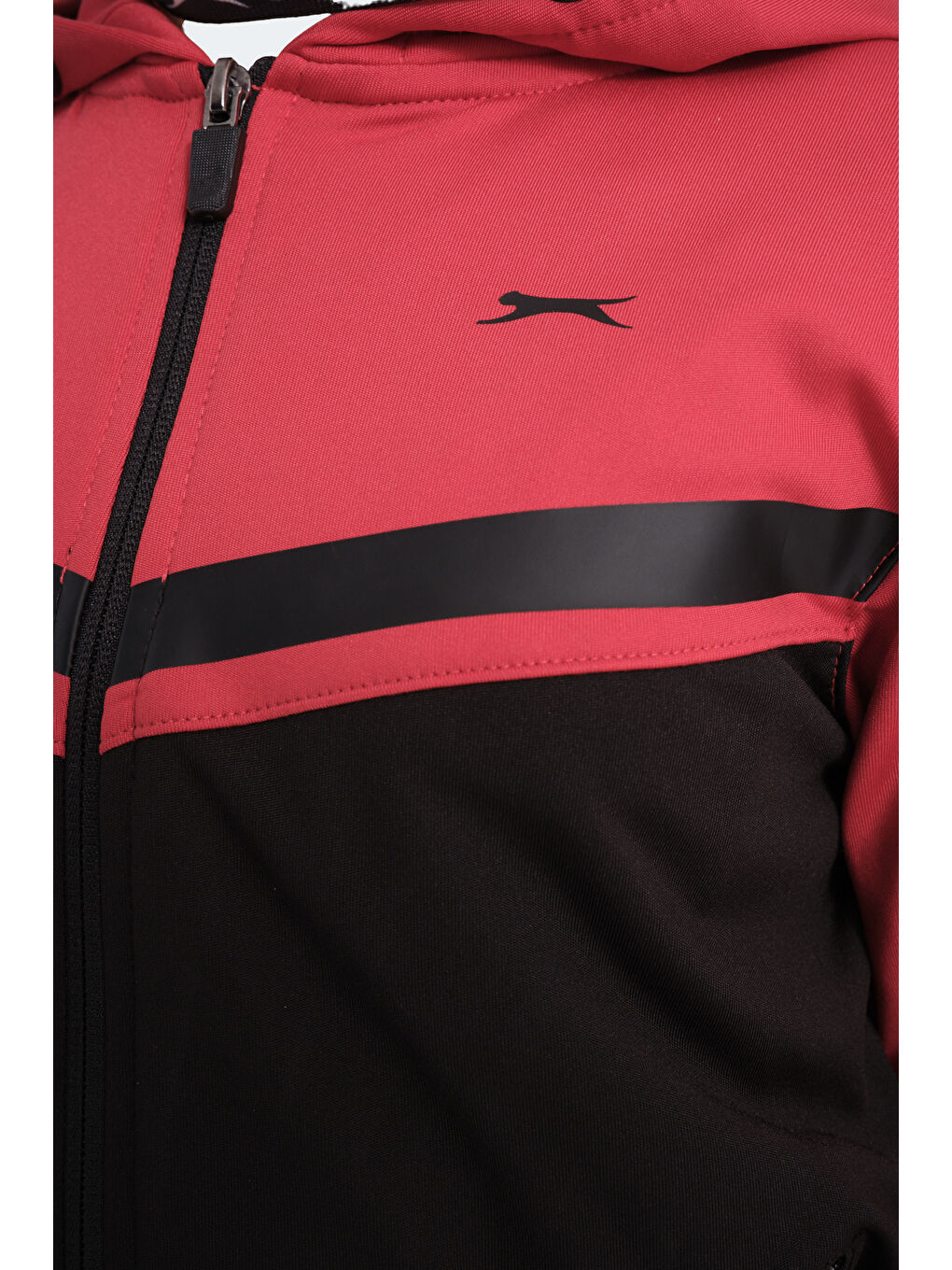 NOON Unisex Çocuk Fermuarlı Kapüşonlu Cepli Siyah / Kırmızı Eşofman Takımı-5