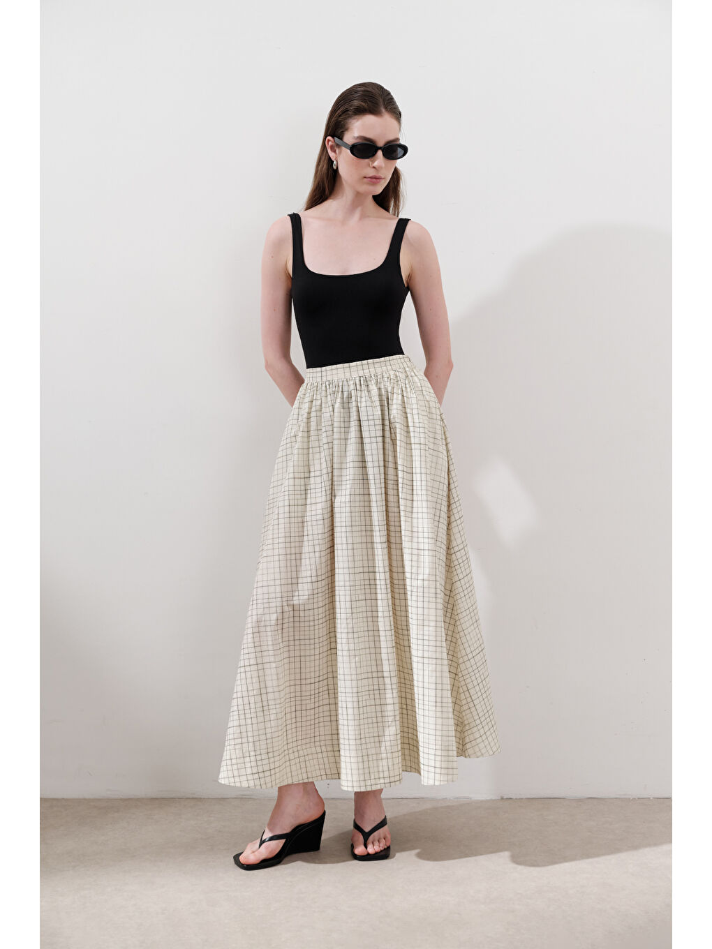 Desenli Poplin Etek Sarı-1