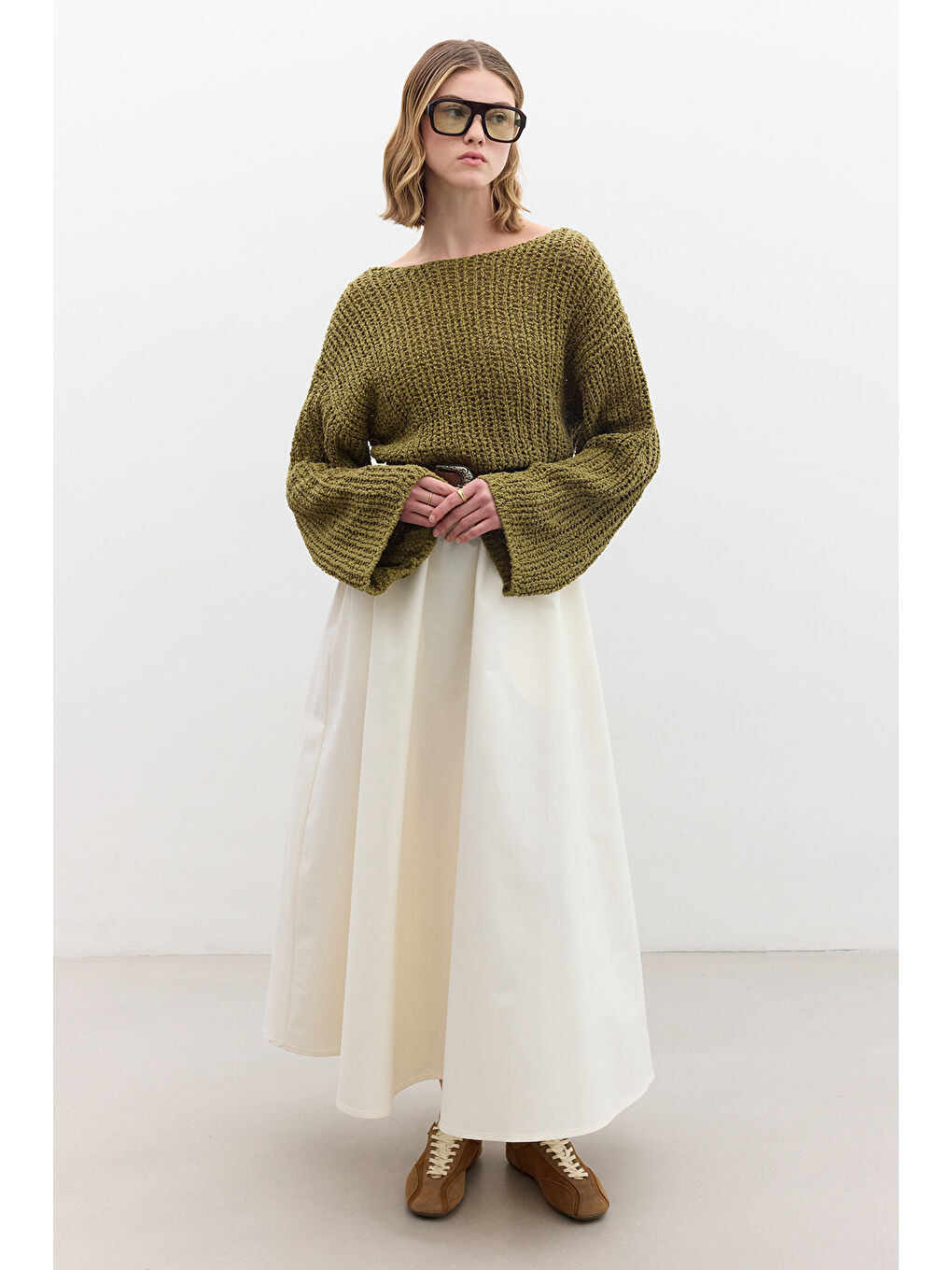 File Örgülü Triko Kazak Yeşil-2