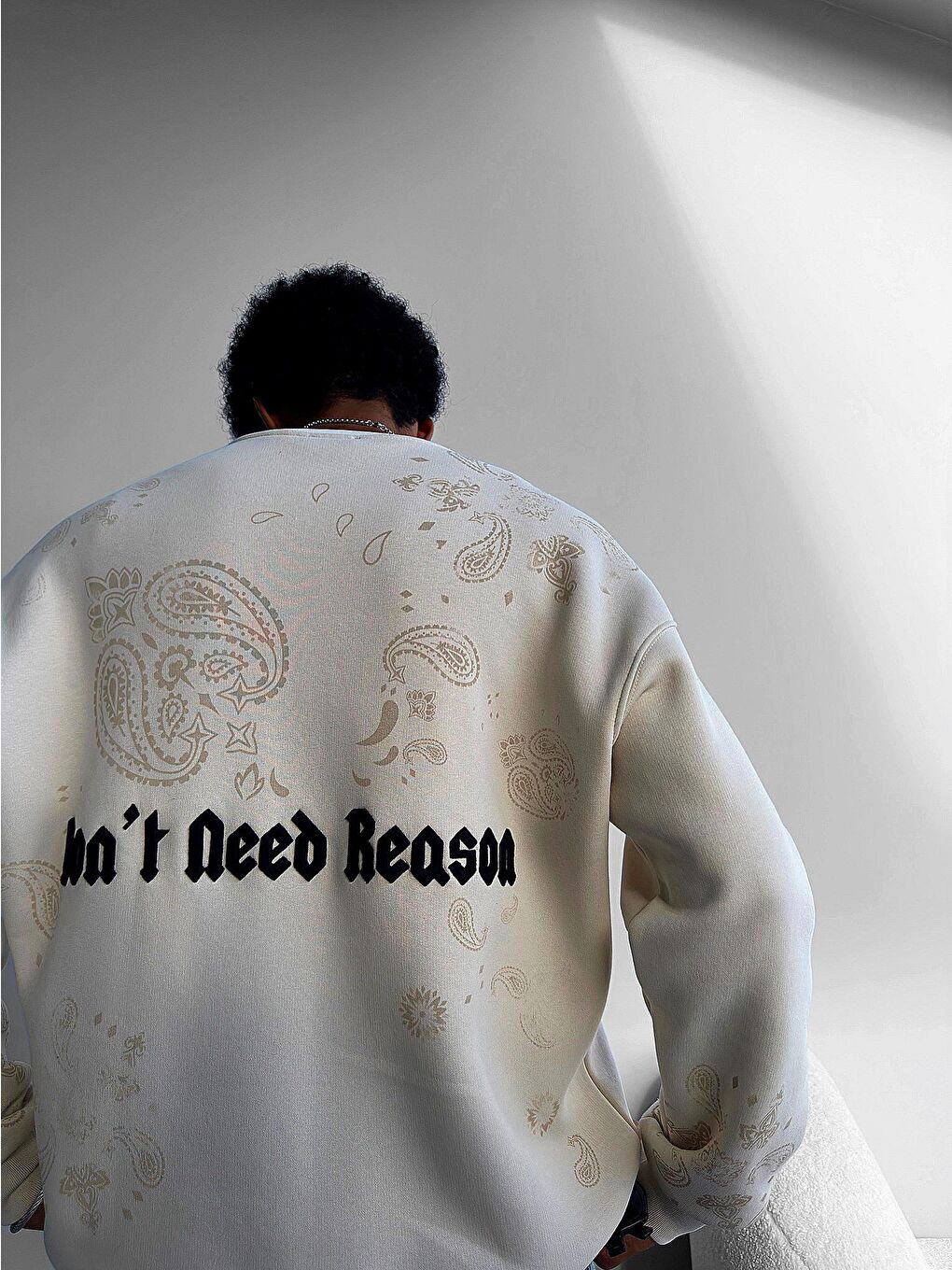 Oversize Baskılı Sweatshirt Bej-1