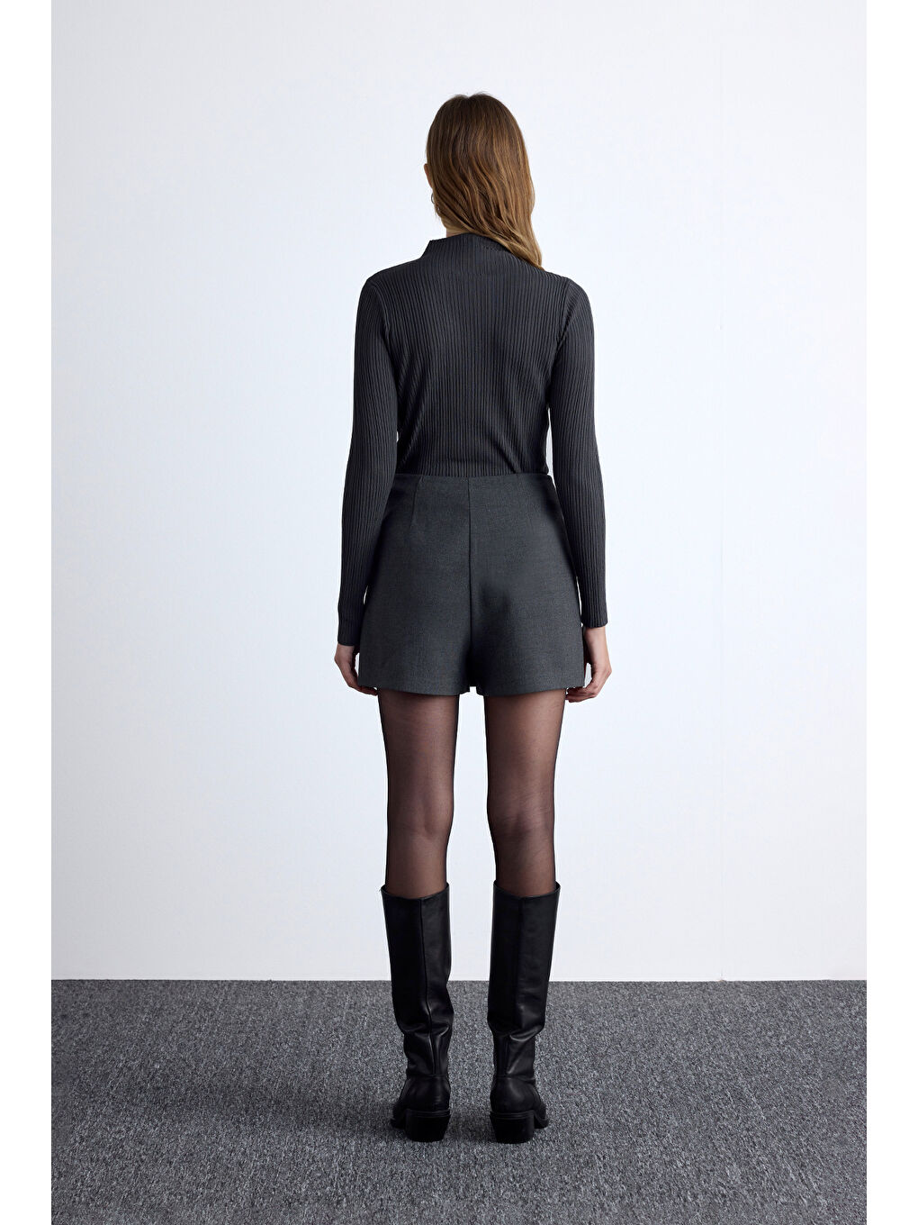 Yüksek Yaka Triko Bluz Antrasit-5