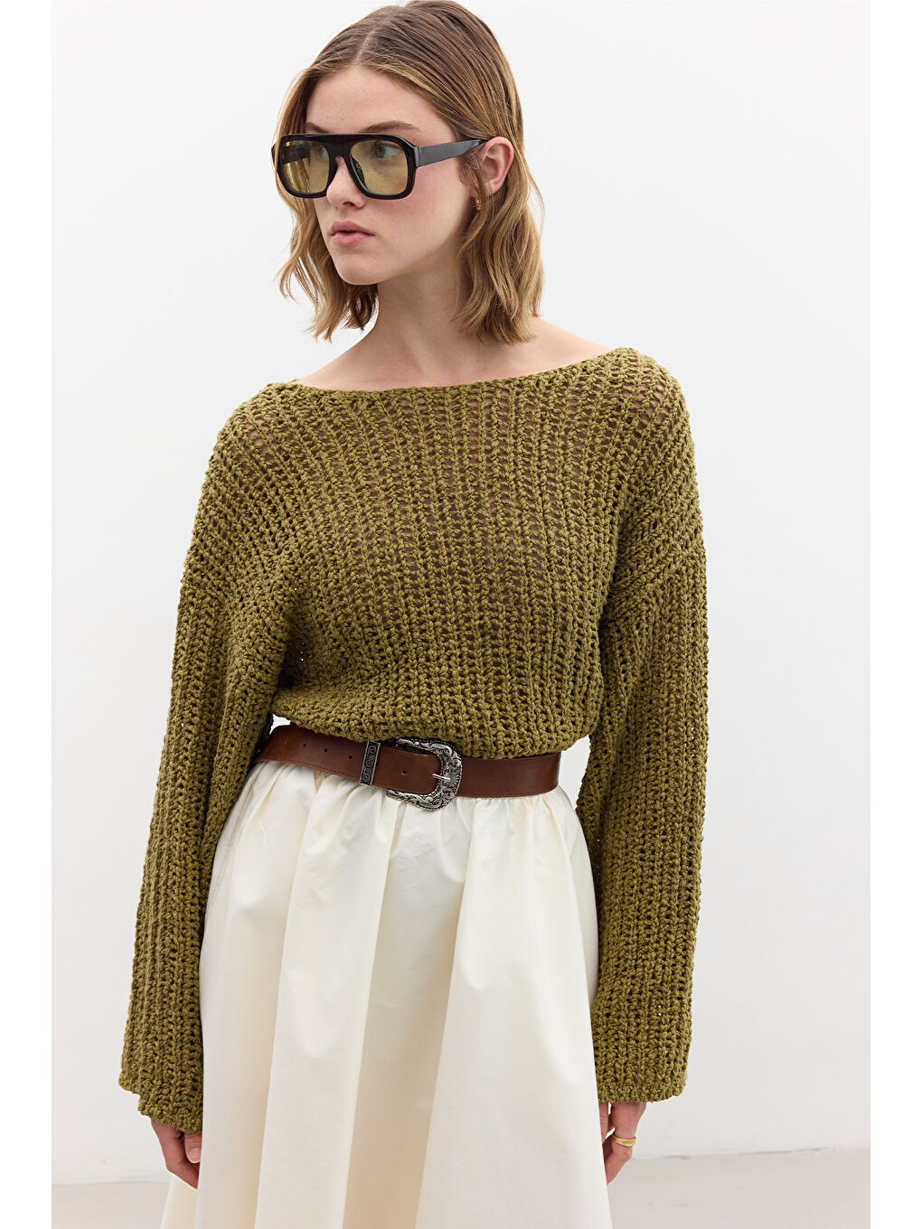 File Örgülü Triko Kazak Yeşil-3