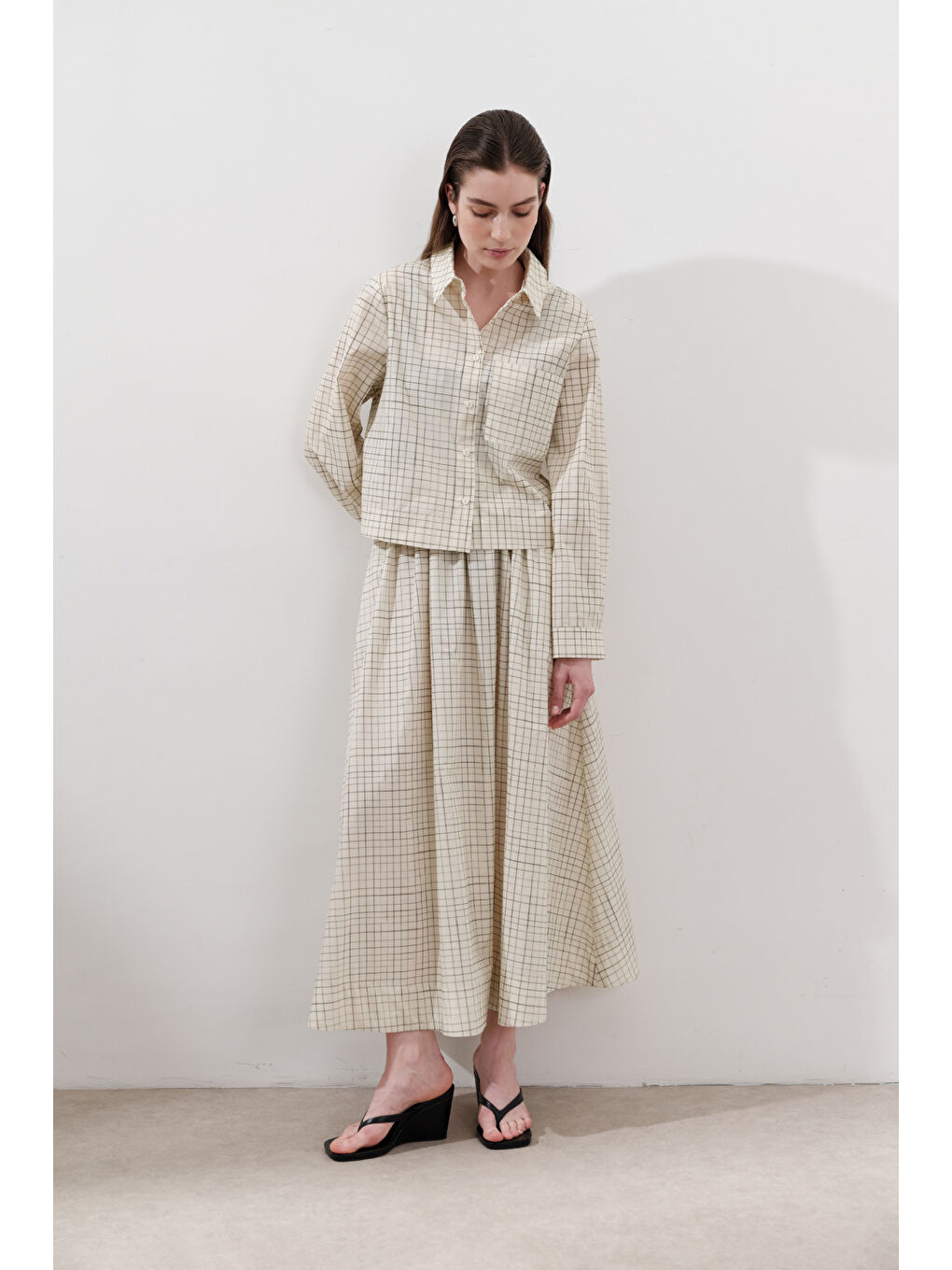 Desenli Poplin Etek Sarı-3