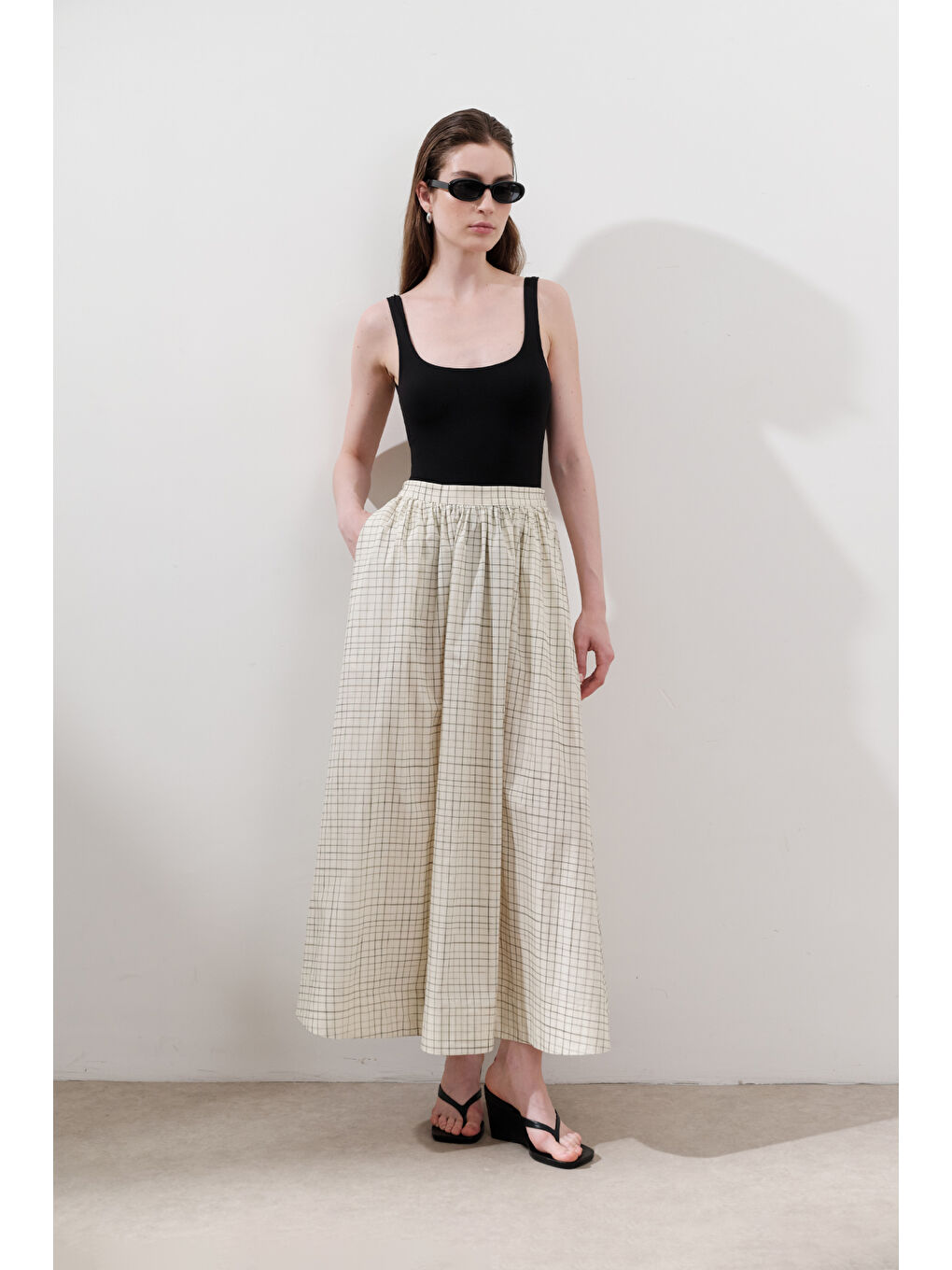 Desenli Poplin Etek Sarı-4