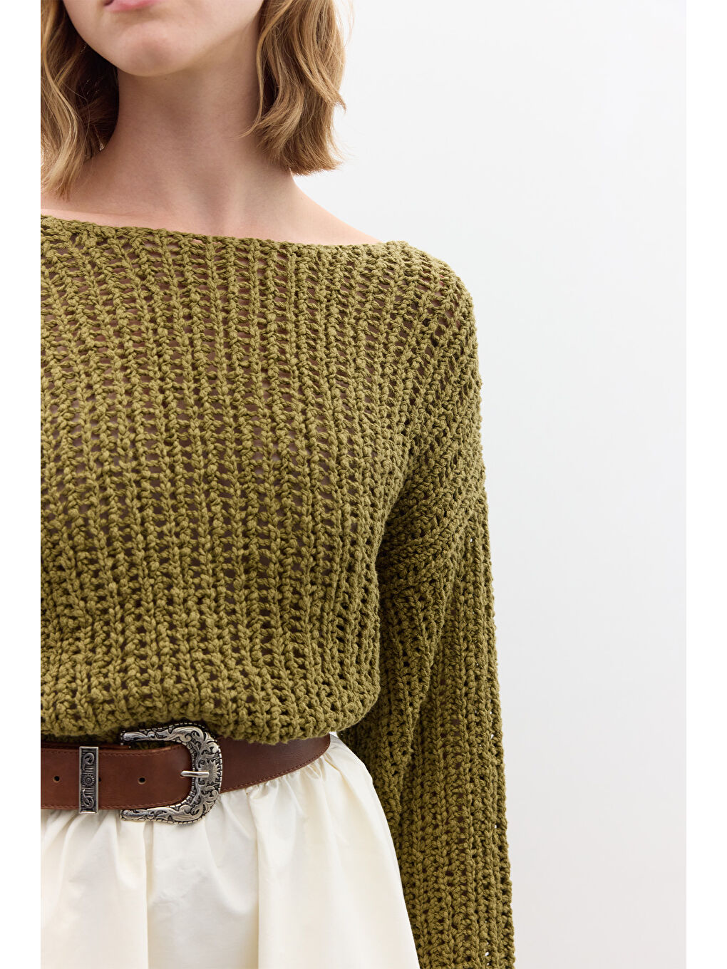 File Örgülü Triko Kazak Yeşil-4