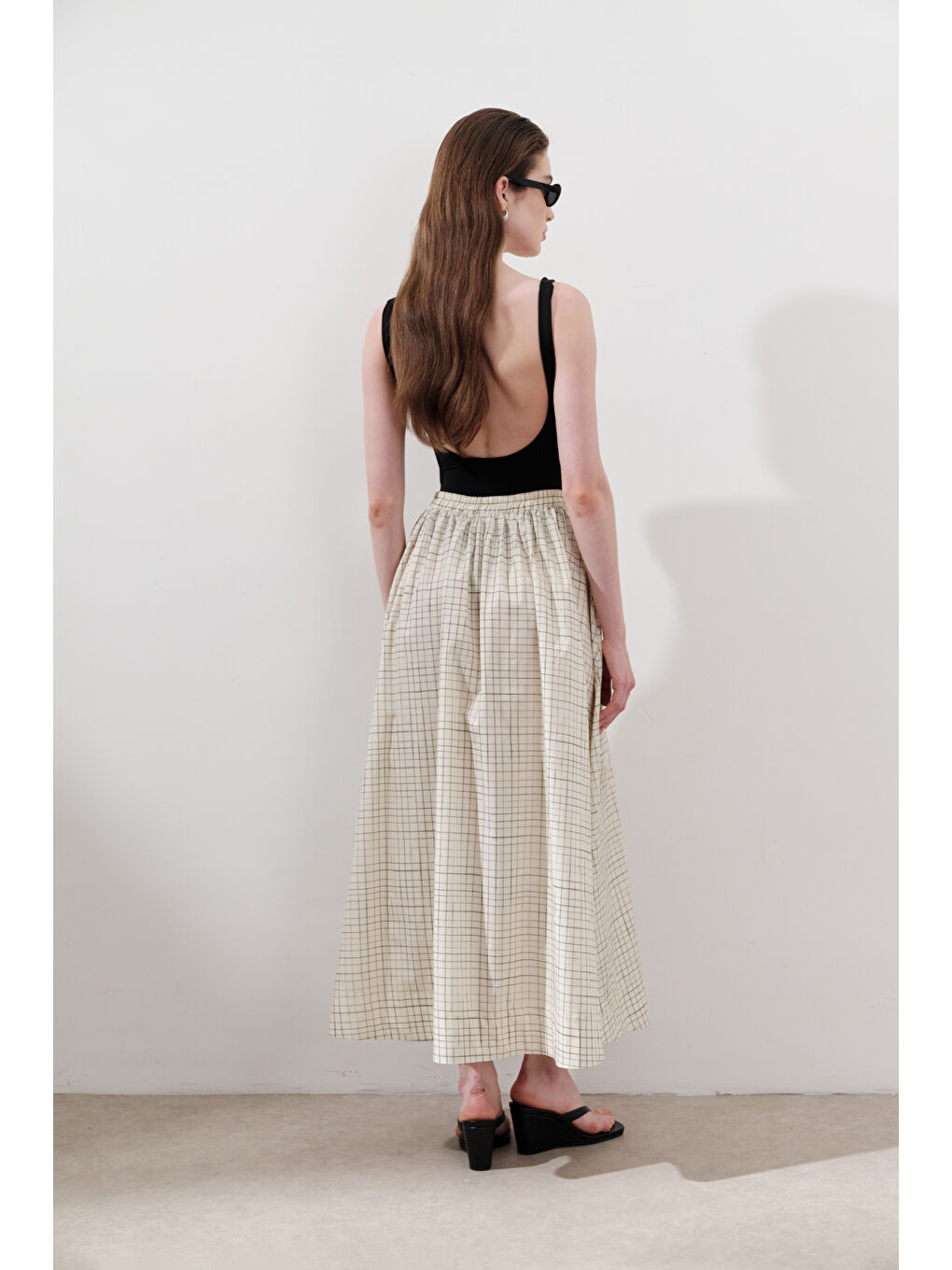 Desenli Poplin Etek Sarı-5