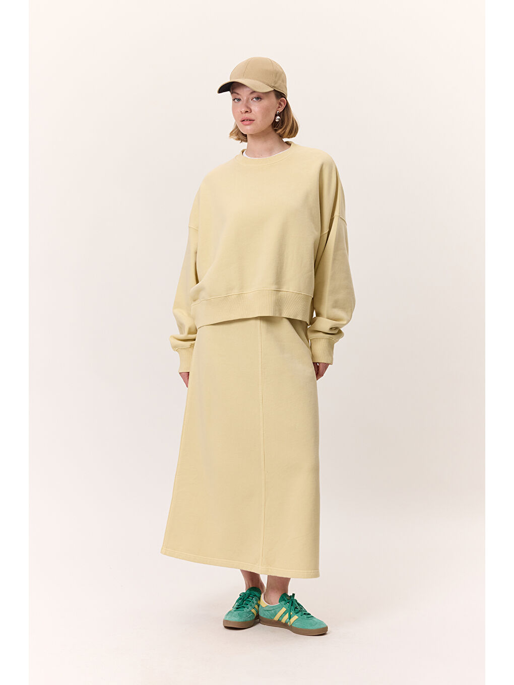 Yıkama Efektli Çan Etek Sarı