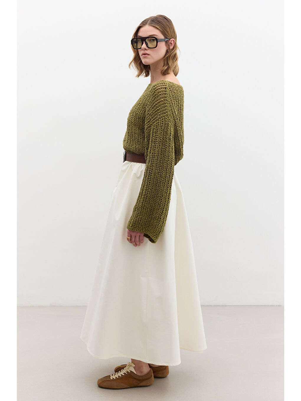 File Örgülü Triko Kazak Yeşil-5