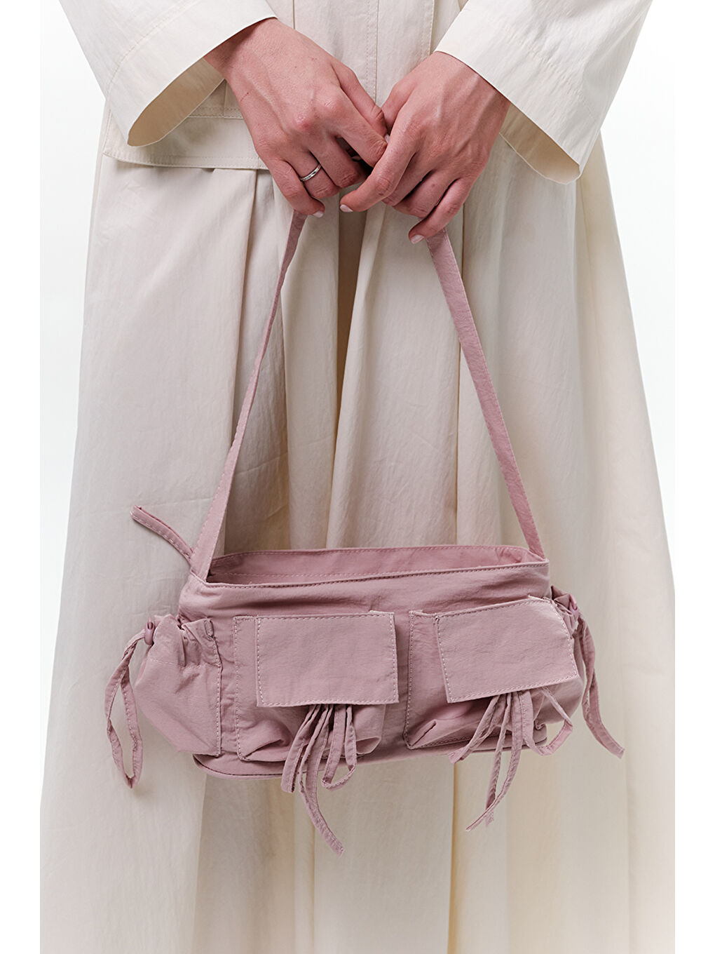 Cep Detaylı Bağcıklı Çanta Pembe-2
