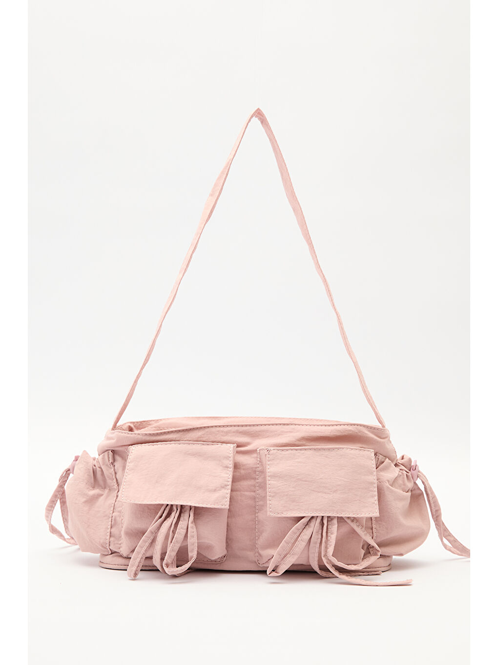 Cep Detaylı Bağcıklı Çanta Pembe-3