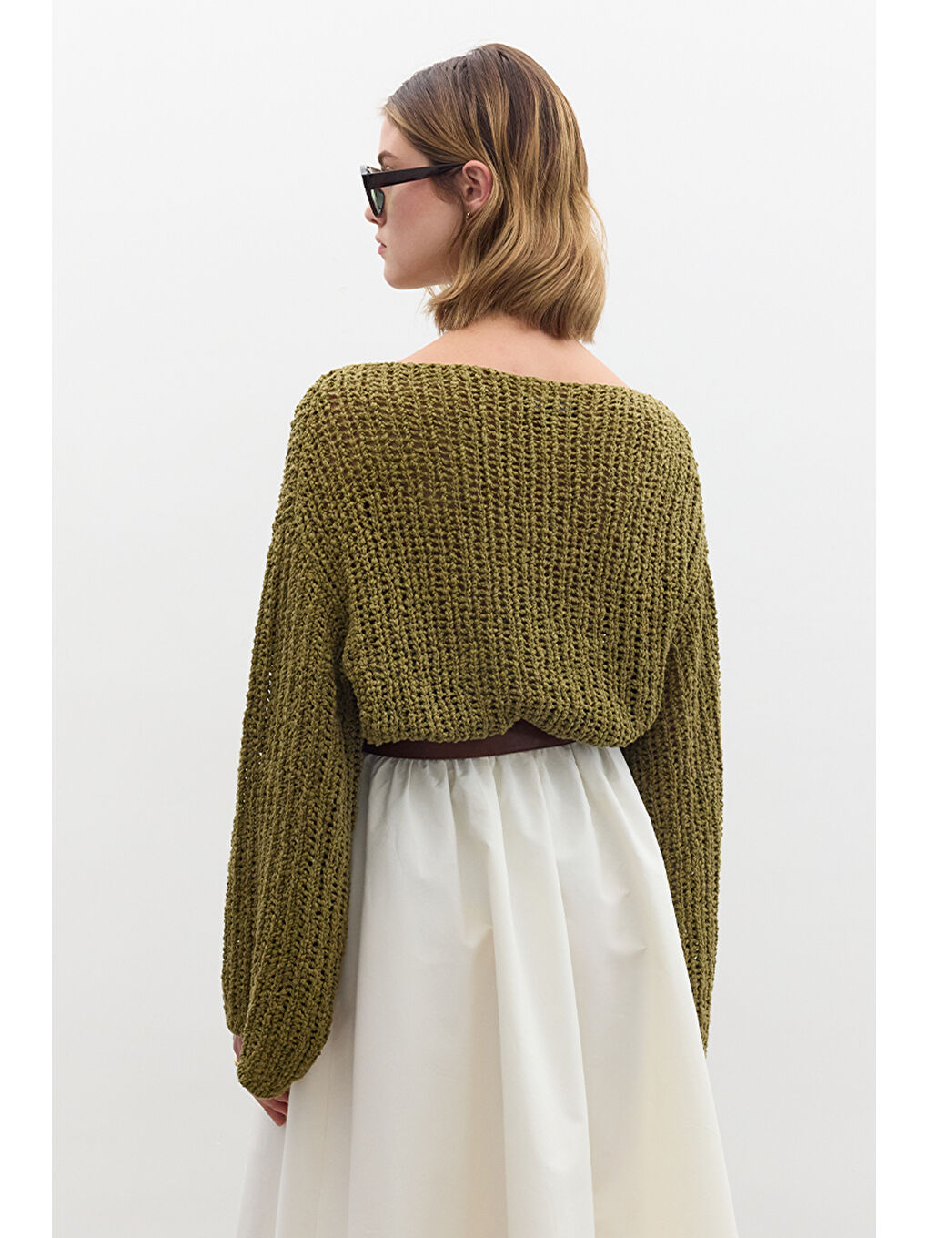 File Örgülü Triko Kazak Yeşil-6