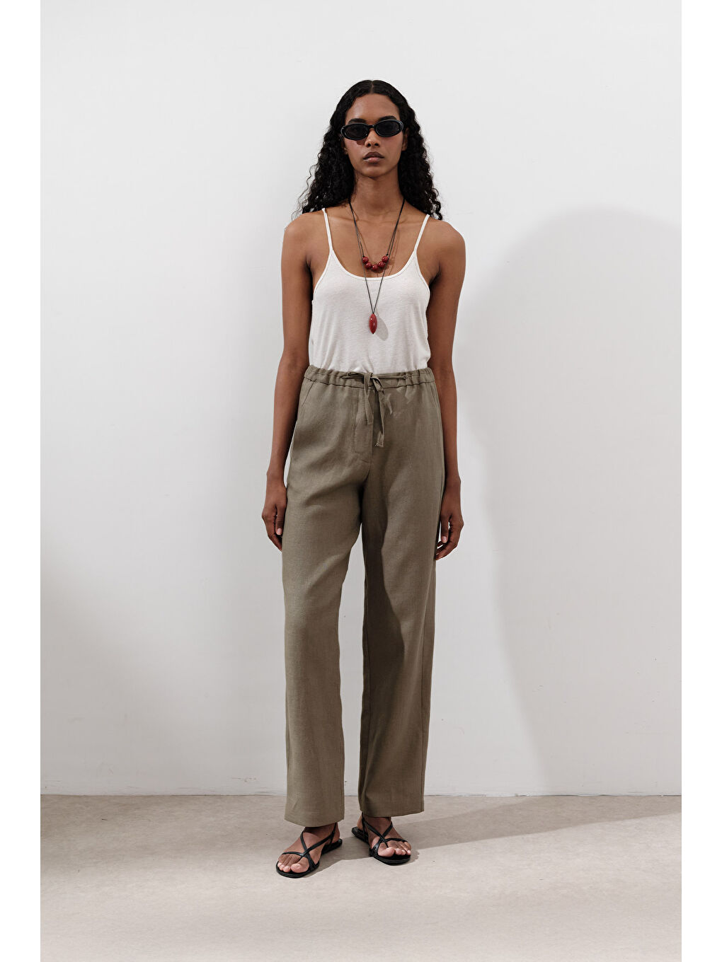 Keten Barrel Pantolon Haki-1