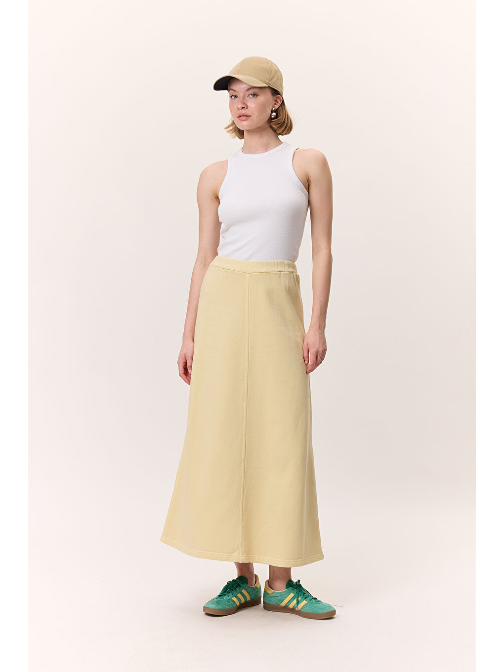 Yıkama Efektli Çan Etek Sarı-2