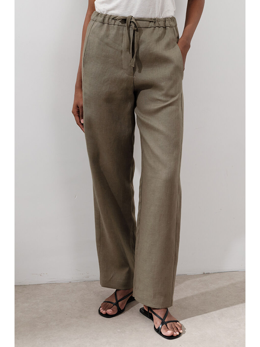 Keten Barrel Pantolon Haki-2