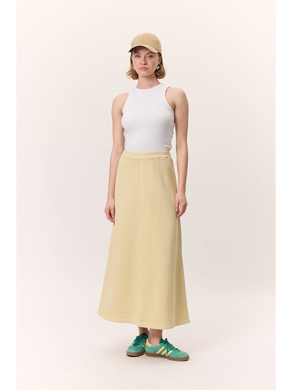 Yıkama Efektli Çan Etek Sarı-3