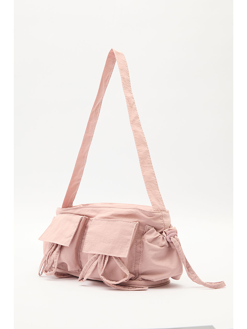 Cep Detaylı Bağcıklı Çanta Pembe-5