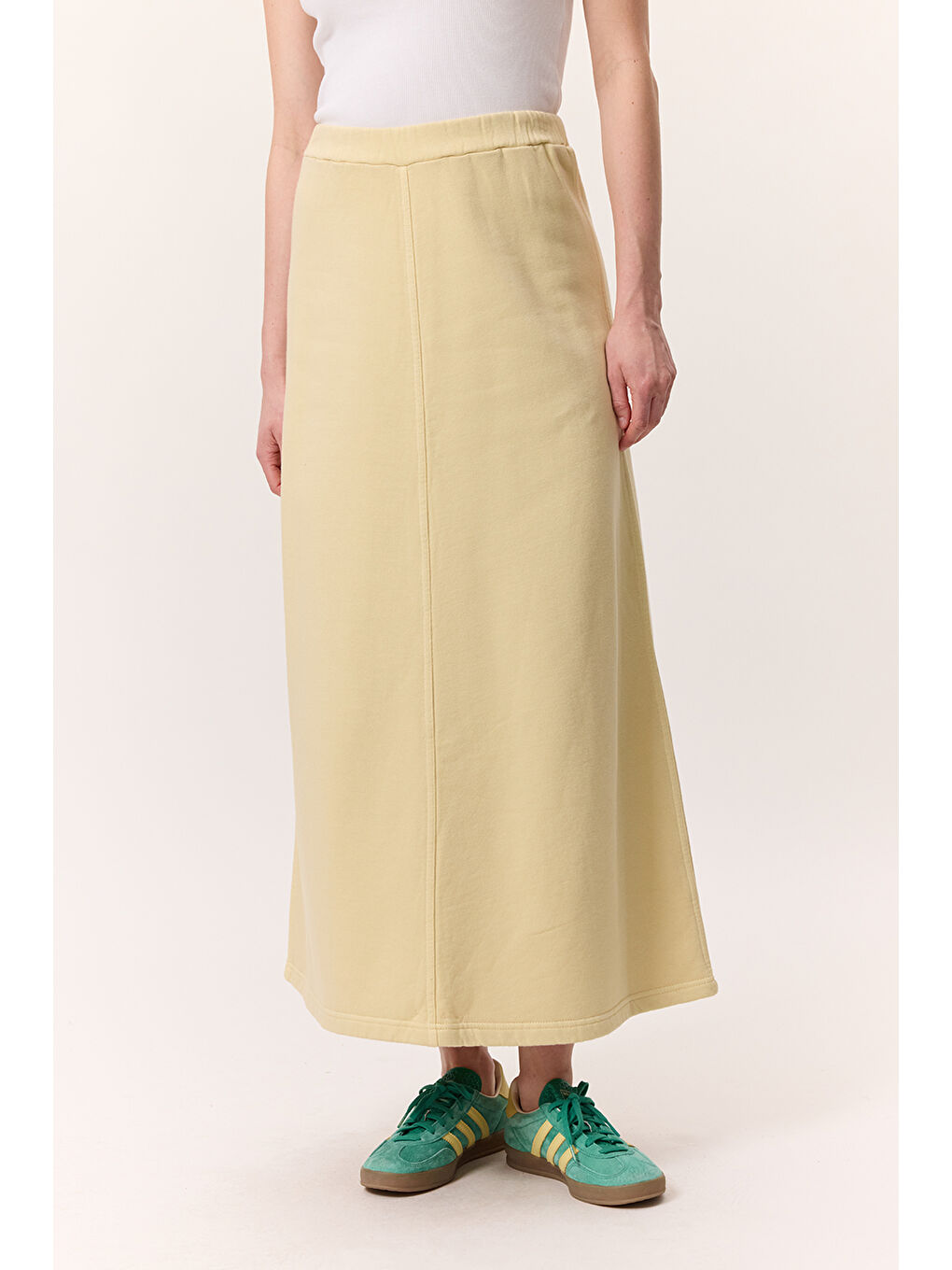 Yıkama Efektli Çan Etek Sarı-4