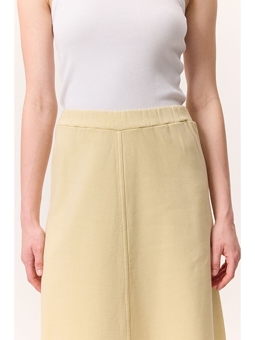 Yıkama Efektli Çan Etek Sarı-5