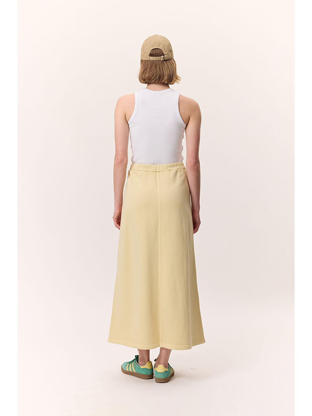 Yıkama Efektli Çan Etek Sarı-6