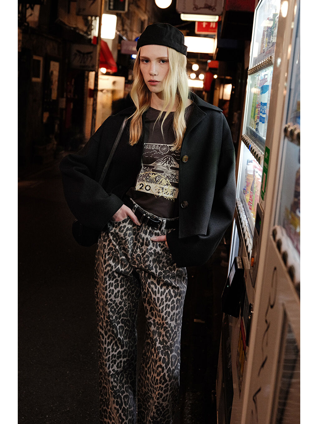 Karışık Desenli Gabardin Pantolon Leopar-1