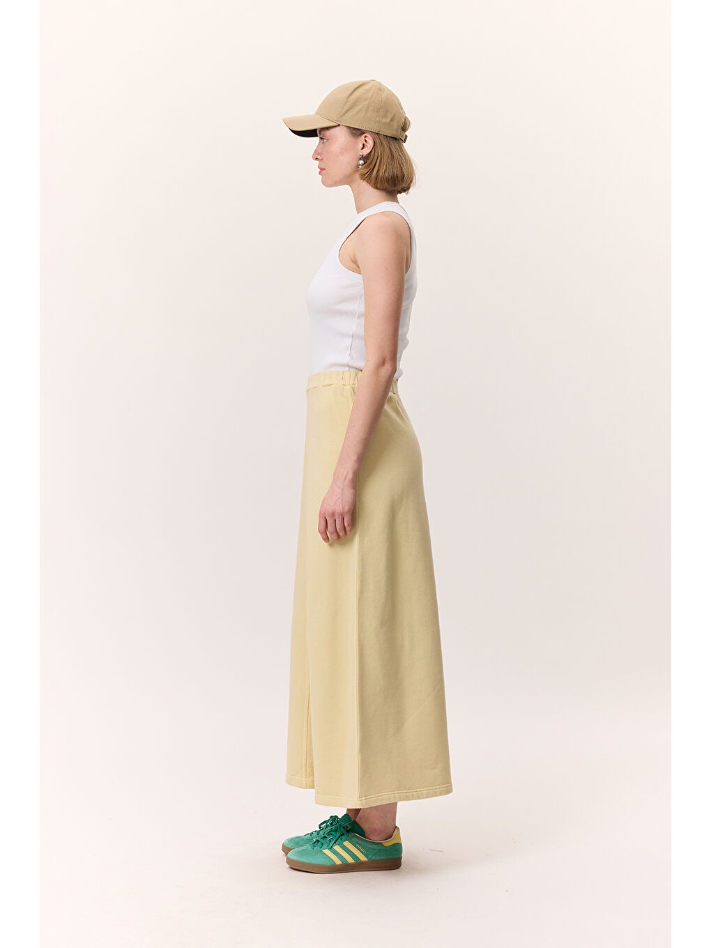 Yıkama Efektli Çan Etek Sarı-7