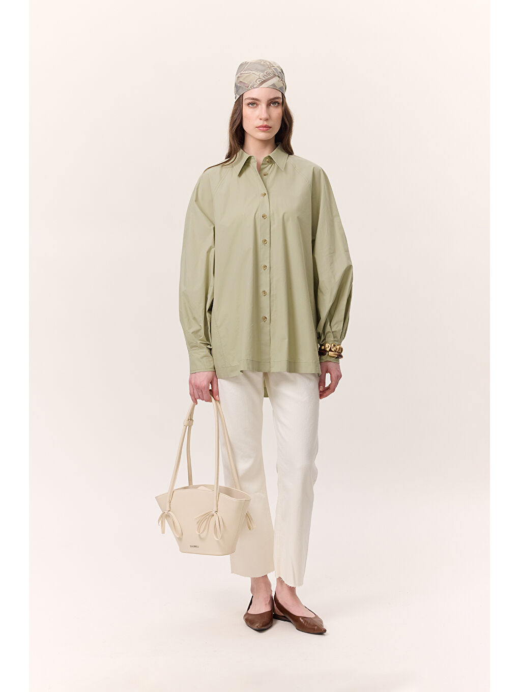 Yeşil Geniş Kol Detaylı Gömlek Çağla-2