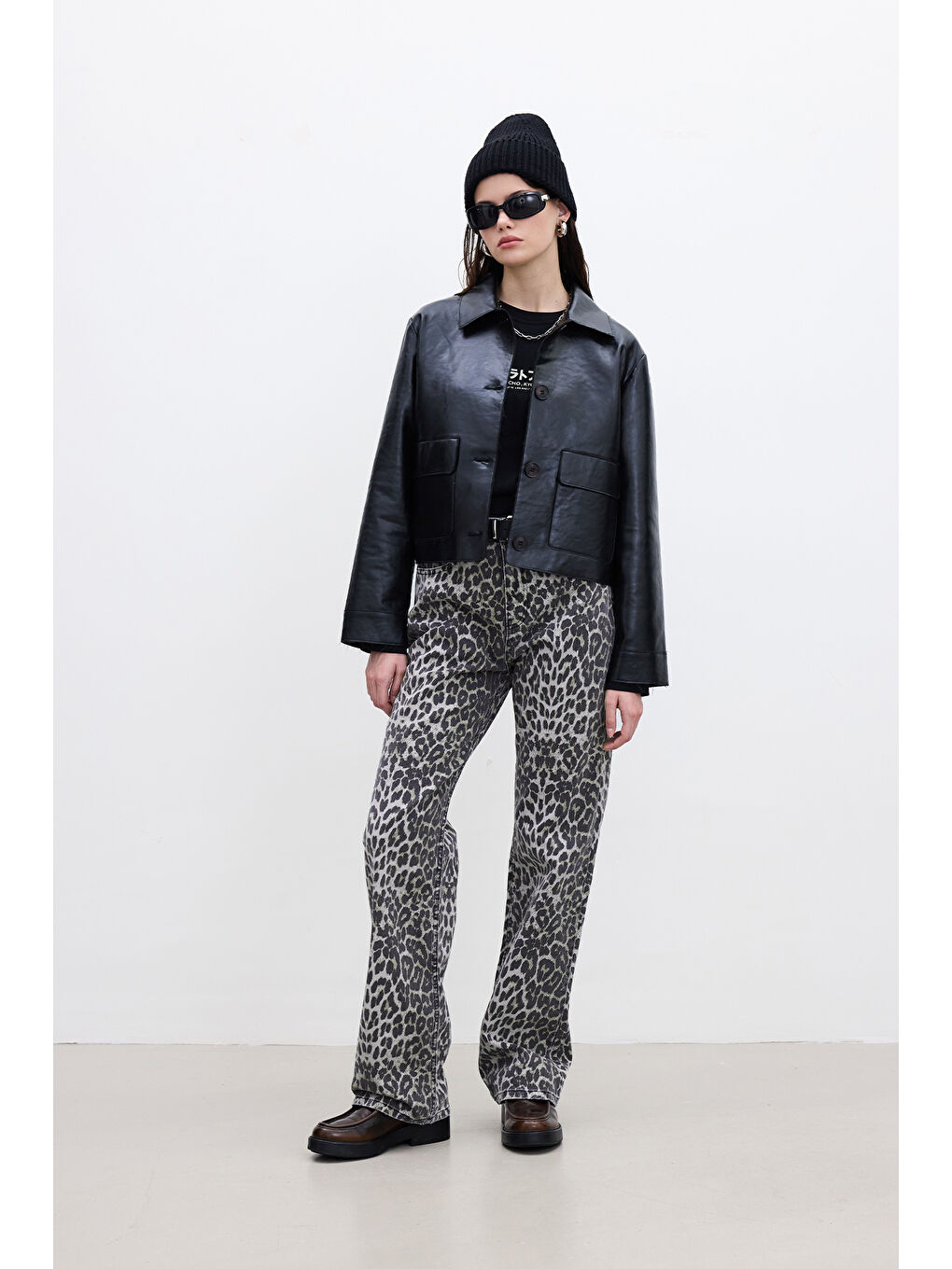 Karışık Desenli Gabardin Pantolon Leopar-4