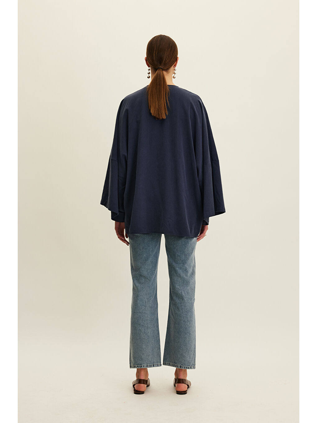 Lyocell Bağlama Detaylı Gömlek Lacivert-4