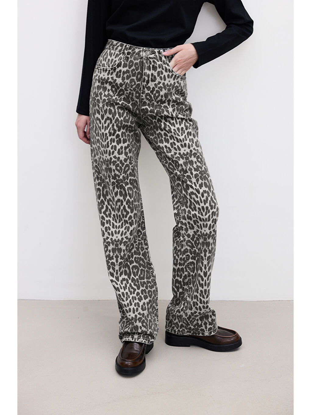 Karışık Desenli Gabardin Pantolon Leopar-6