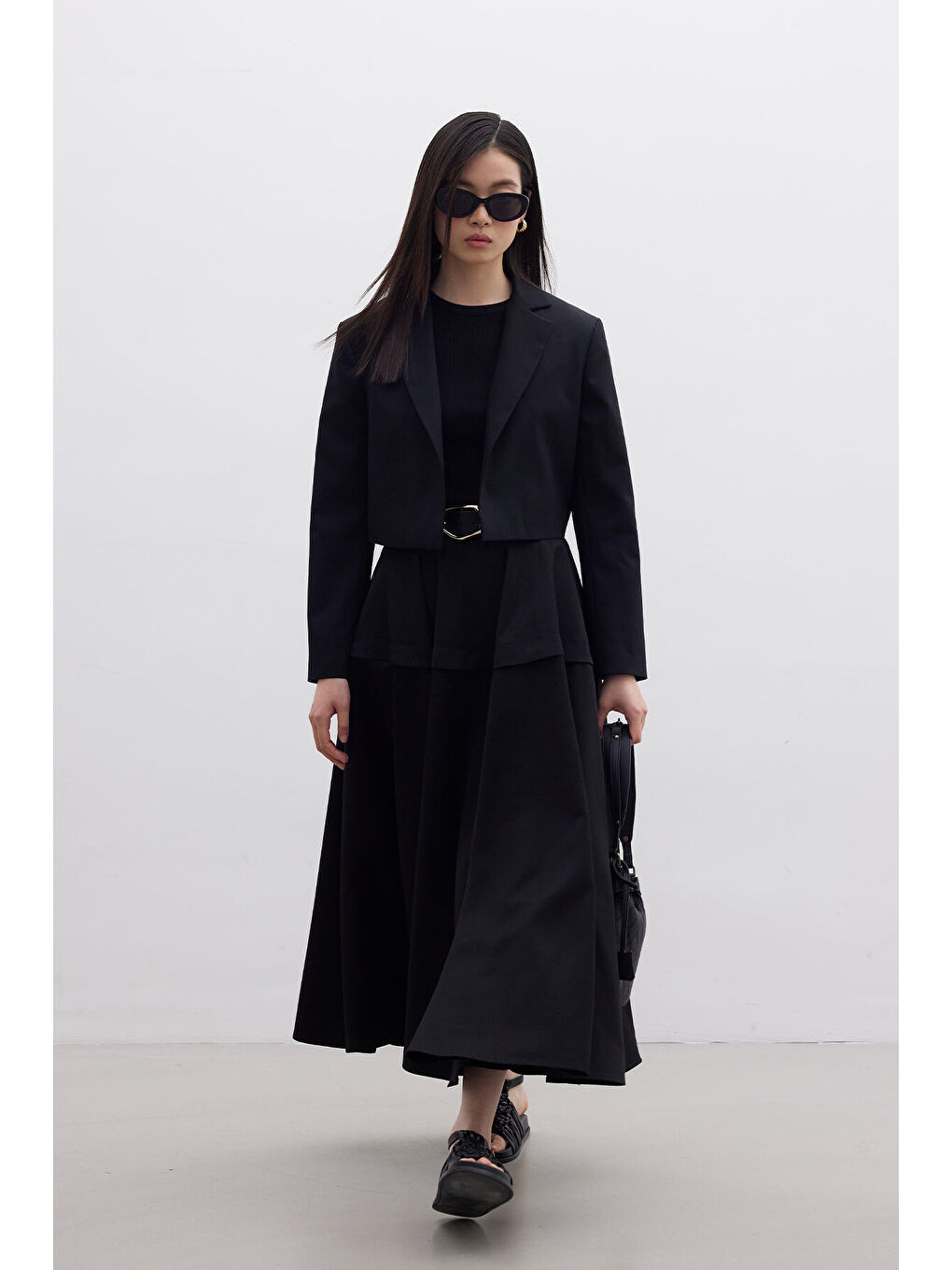 Volanlı Tasarım Etek Siyah-1