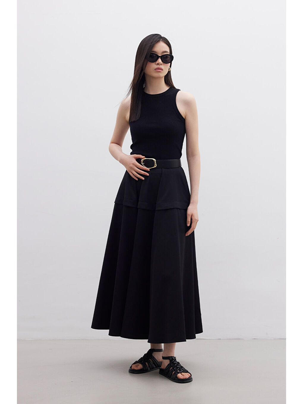 Volanlı Tasarım Etek Siyah-5