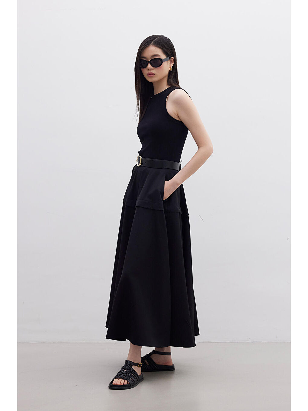 Volanlı Tasarım Etek Siyah-6