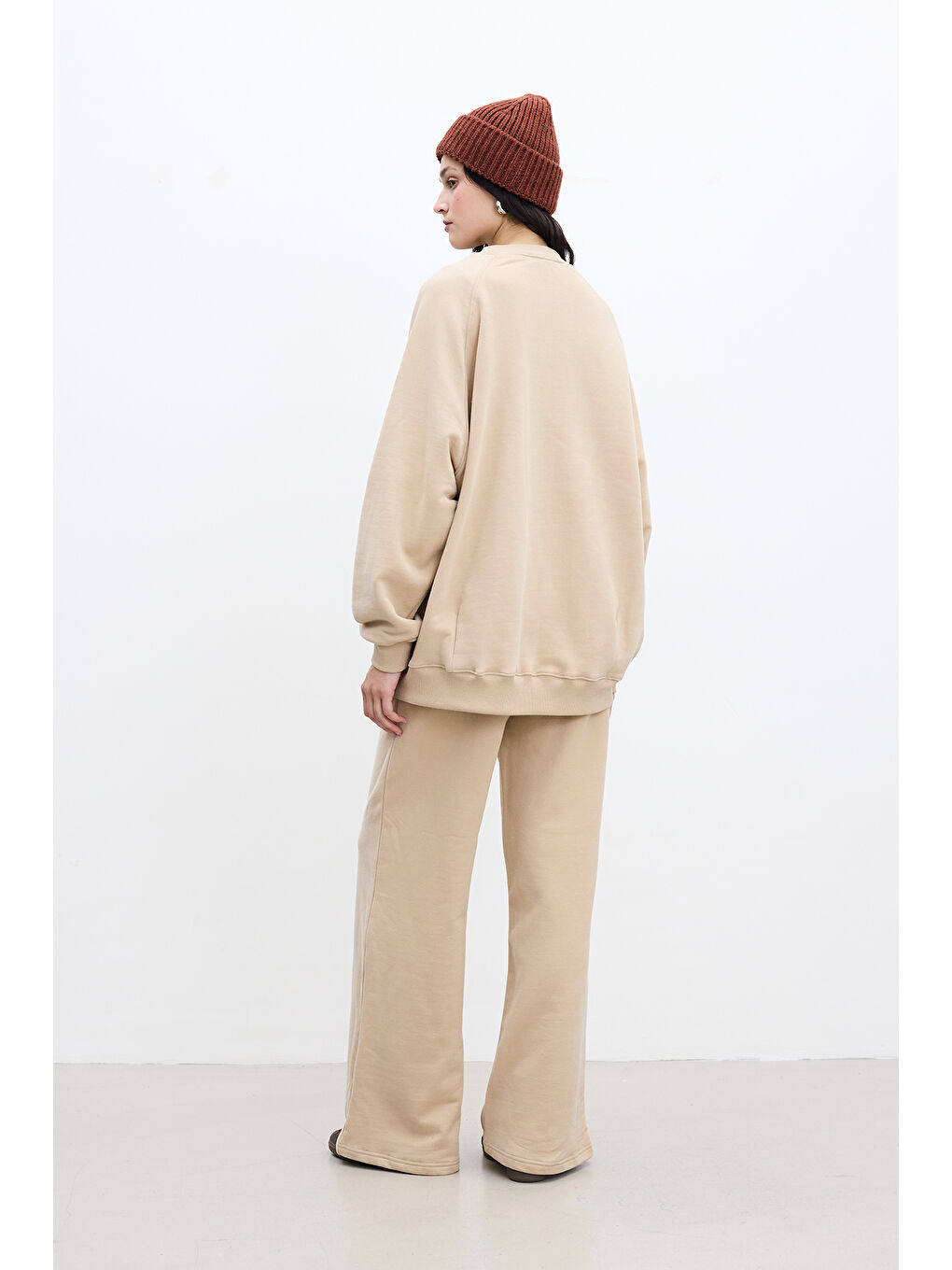 Kahverengi Oversize Basıc Sweatshırt Camel-5