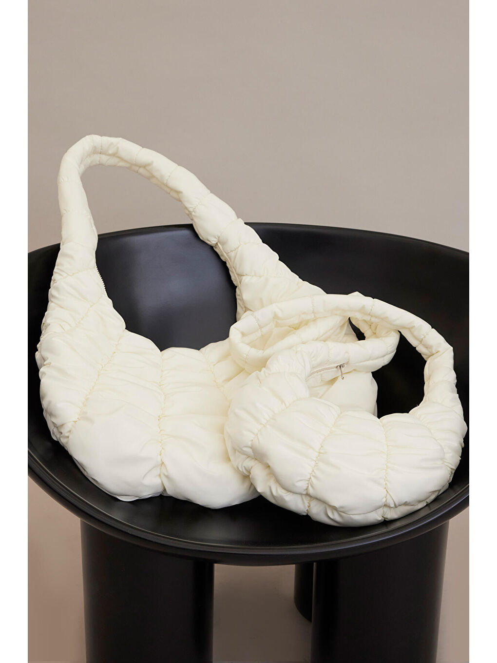 Kapitoneli Mini Çapraz Çanta Ekru-2