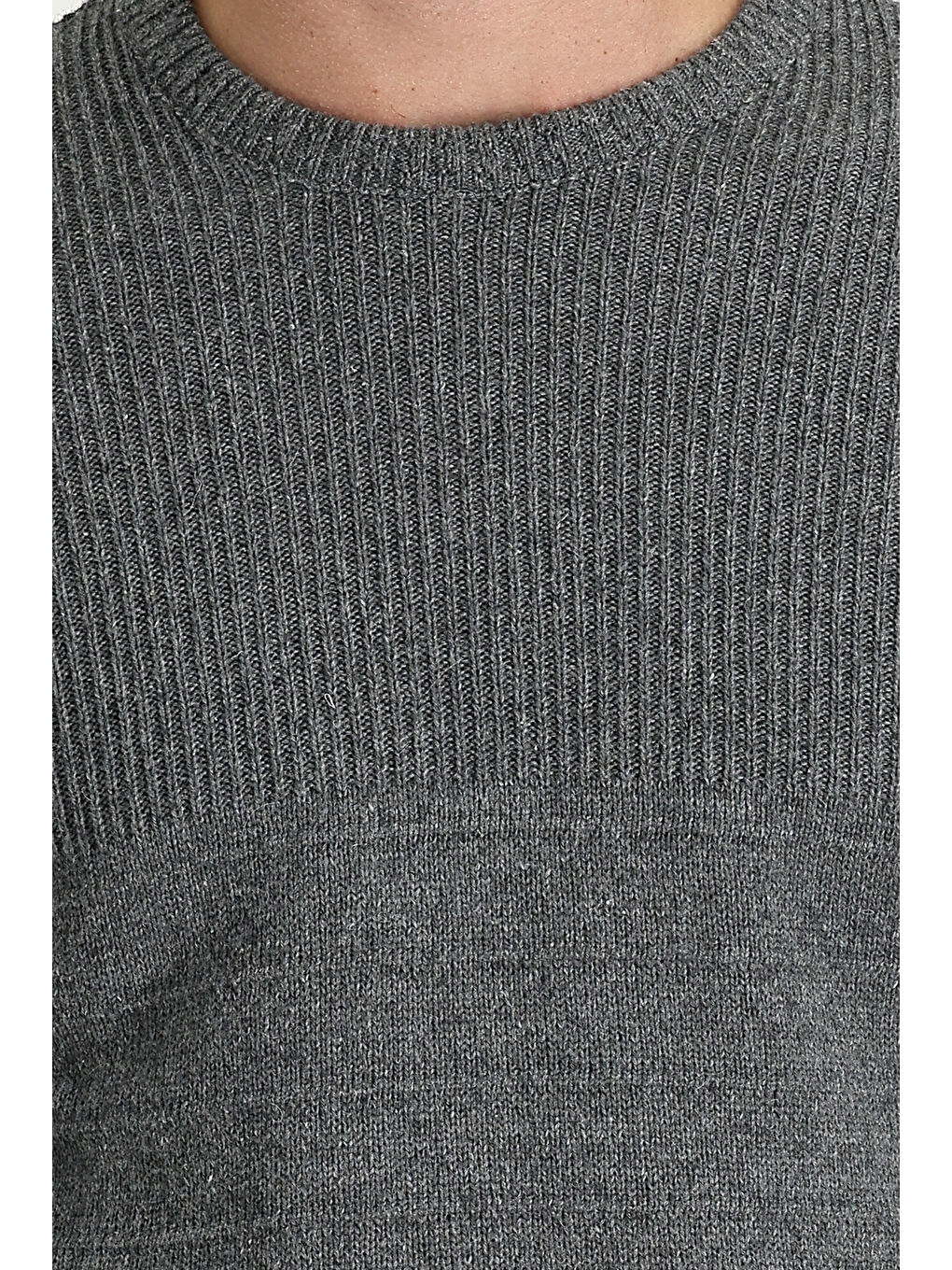 Gri Bisiklet Yaka Slim Fit Dar Kesim Desenli Triko Kazak-3