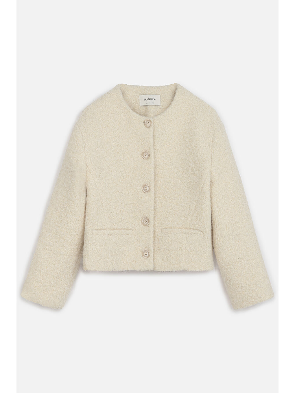 Kalın Kaşe Cepli Kısa Kaban Bej-1