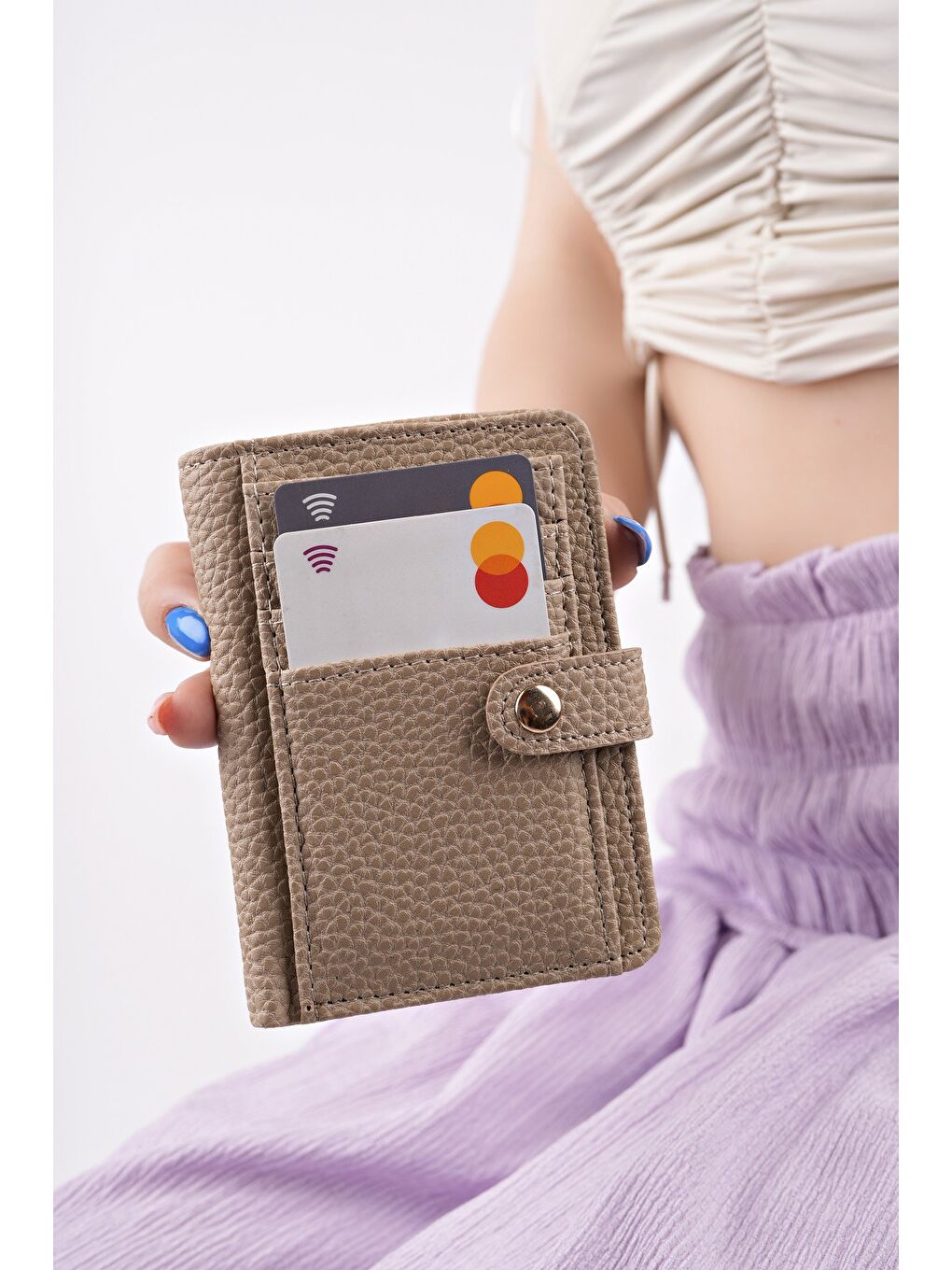 Bej ARYA Bozuk & Kağıt Para Bölmeli Fermuarlı Kartlık Kadın Cüzdan